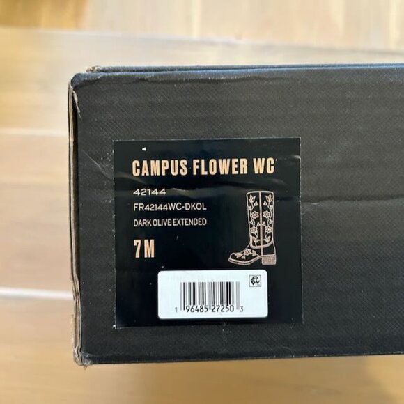 Frye Campus 14L Boots Size 7 Wide Calf Dark Olive Green Floral Pattern Cutouts - Picture 7 of 7